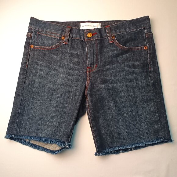 Paper Denim & Cloth Denim Shorts Size 29/8 Bermuda Length Mid Rise Raw Edge Hem - Picture 1 of 9